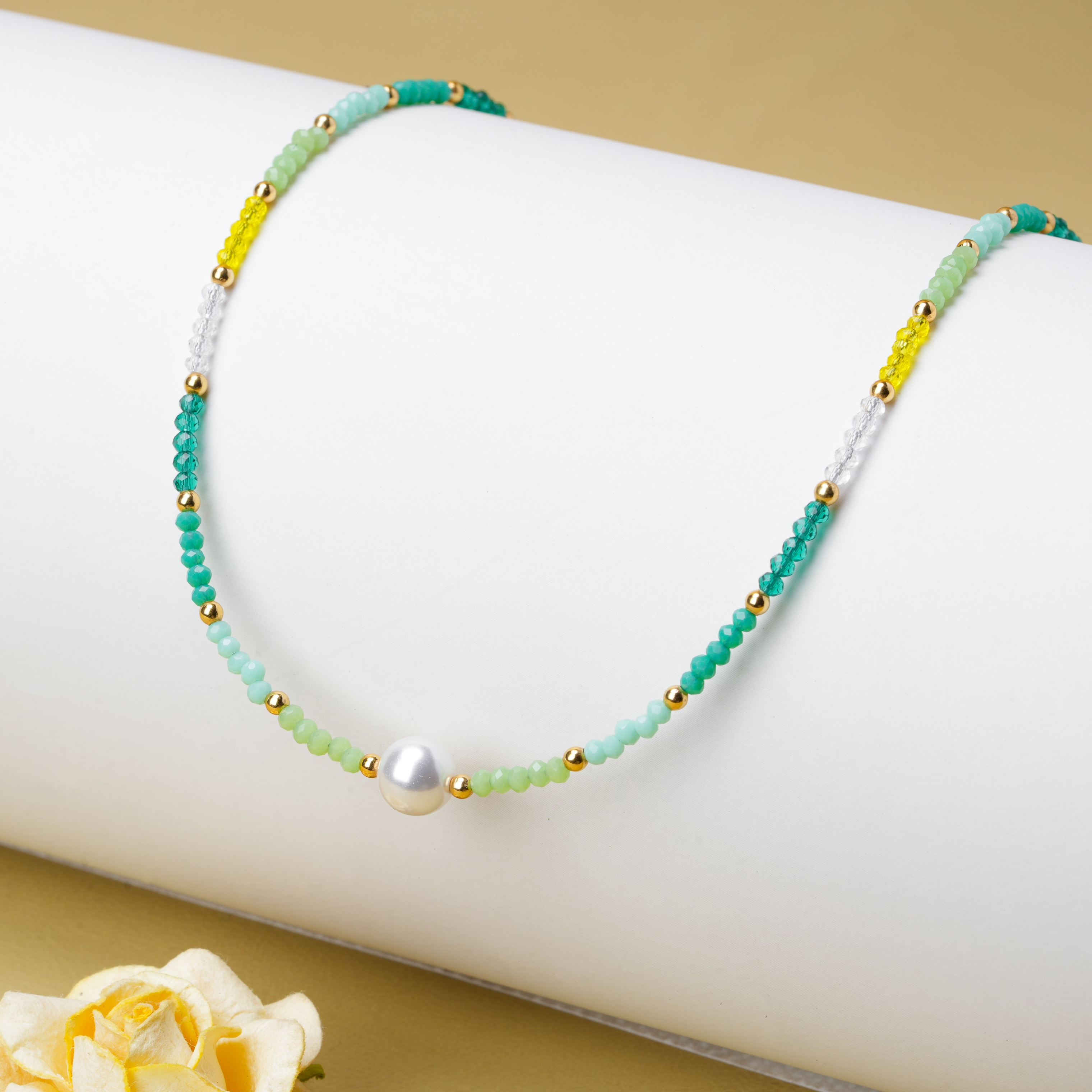Pure Silver Gold Plated Pearl & Beads Necklace - LIORA - 925 Silver Jewellery