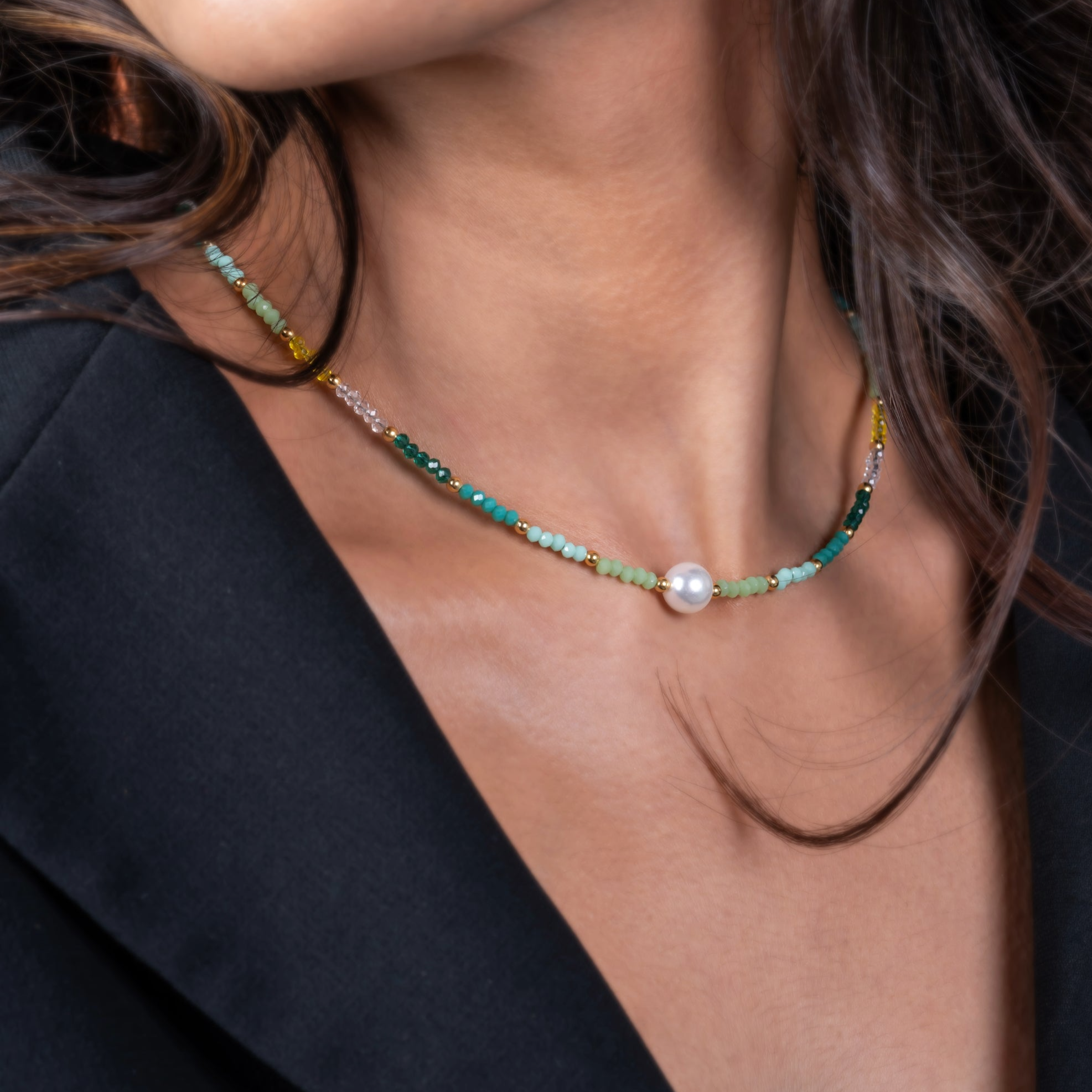 Pure Silver Gold Plated Pearl & Beads Necklace - LIORA - 925 Silver Jewellery