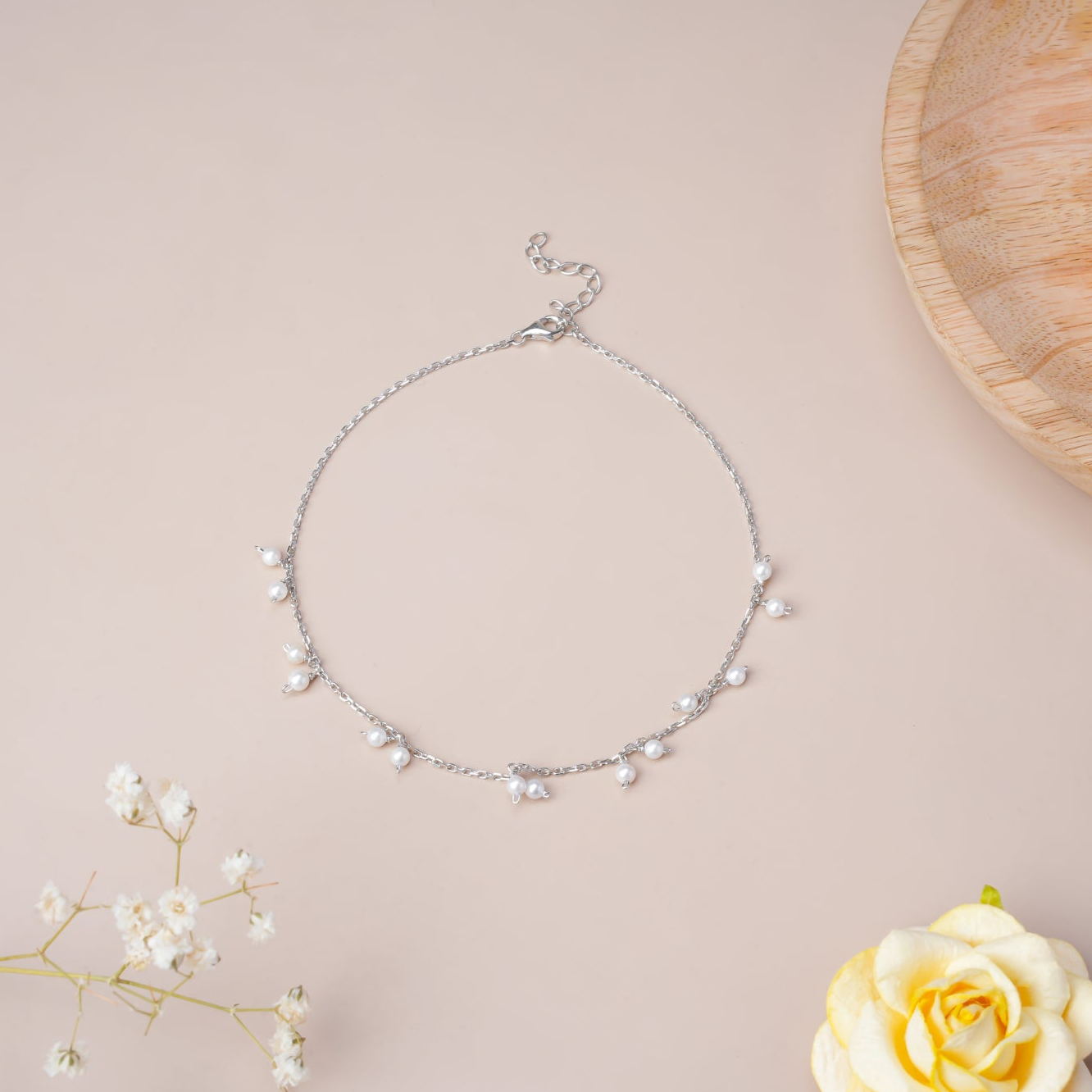 Sterling Silver Mini Pearls Anklet - LIORA - 925 Silver Jewellery
